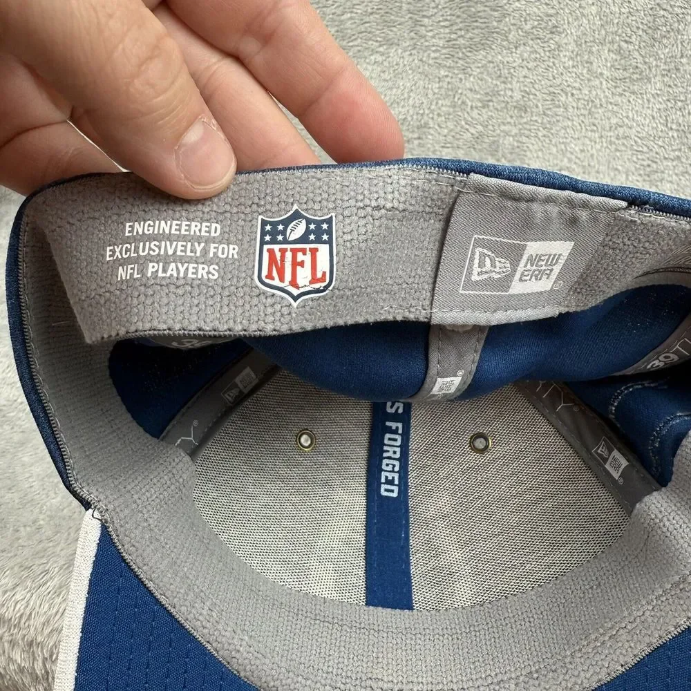Indianapolis Colts New Era Fitted Hat Mens M/L Embroidered NFL Blue & White‎ EUC